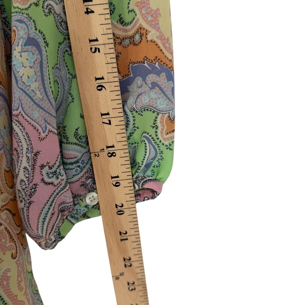 Chaps Y2K Paisley Flowy Blouse Top Womens Small Green Pink Blue Boho Retro - Picture 5 of 9